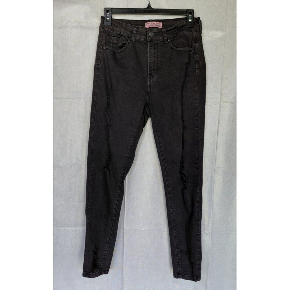 Wax Jean Butt I Love You Distressed Skinny Jeans 7/28 Black Goth Grunge Punk‎